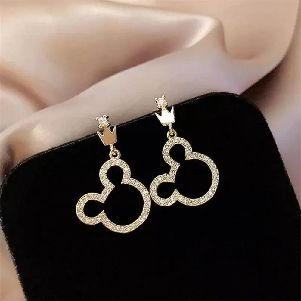 Mickey/Minnie Mouse Disney World Gold Diamond Cute Mini Dangle Gift Earrings - Picture 5 of 6